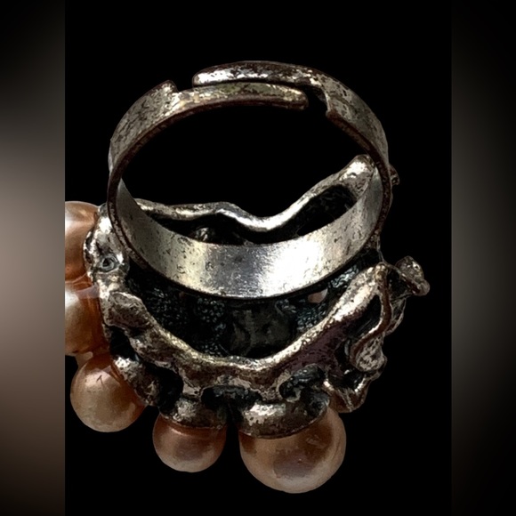 Vintage Champagne Faux Pearl Cluster Adjustable Ring Women’s Jewelry - Picture 9 of 9